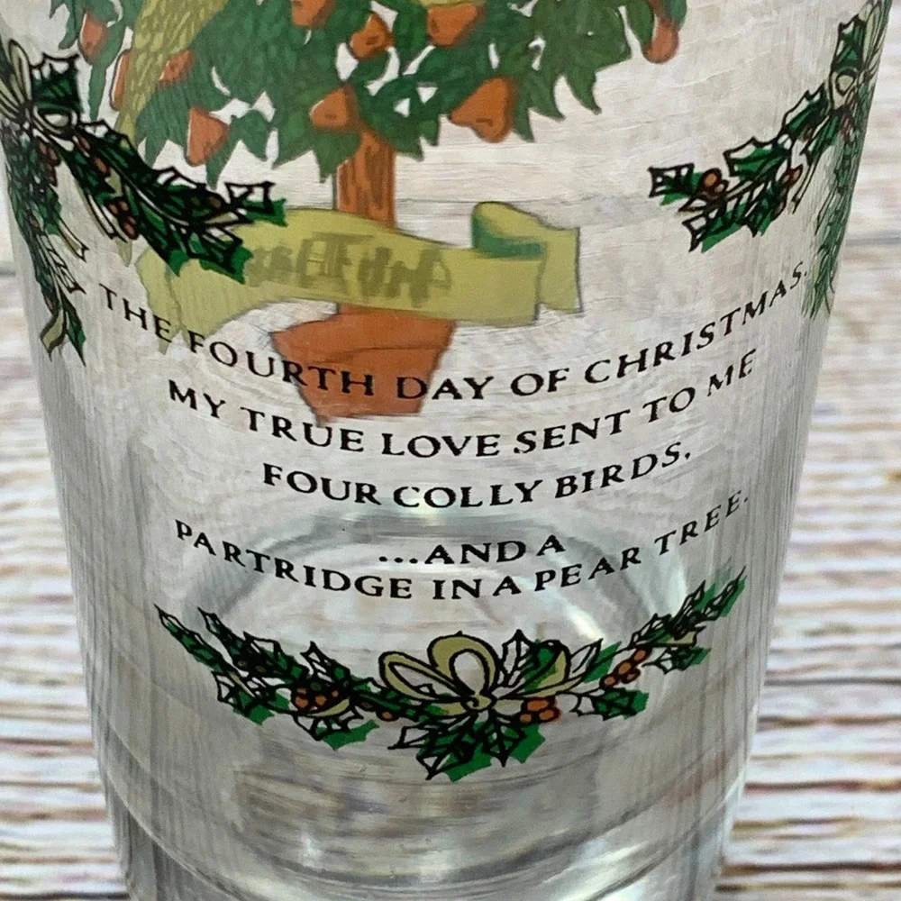 Vintage Twelve Days of Christmas 4th Day Colly Birds 12 oz Tumbler Collins Glass